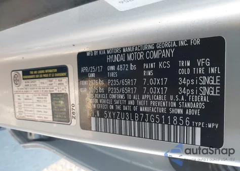 2018 Hyundai Santa Fe Sport 2.4L from USA, damaged, VIN 5XYZU3LB7JG511856